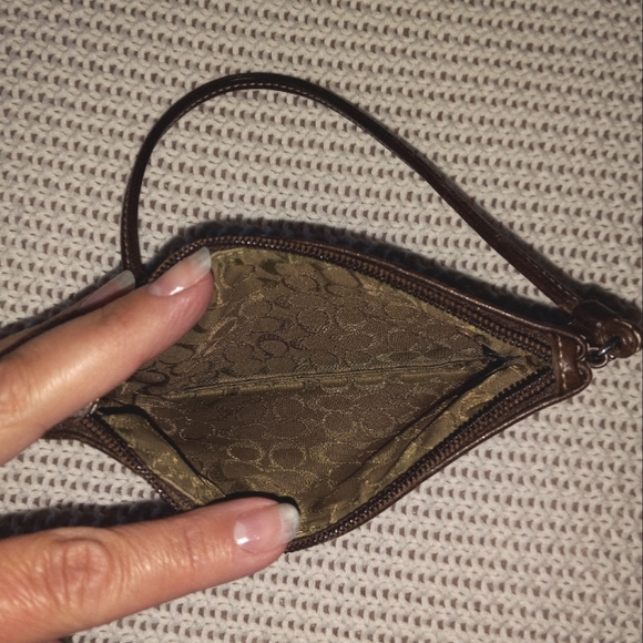 Dark Brown Leather Coach Wristlet - Picture 4 of 5
